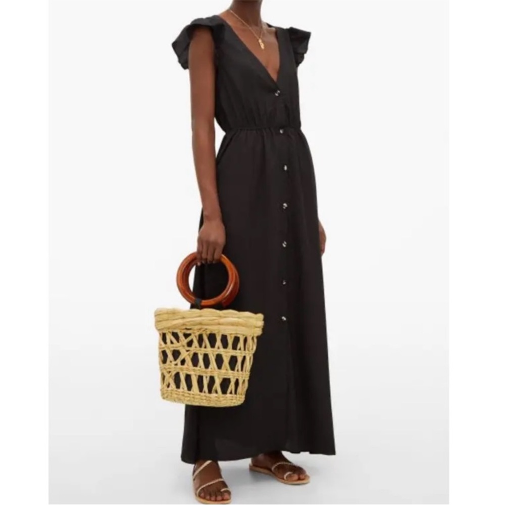 Solid & Striped Black Stretch Button Ruffle Maxi Dress Size Small